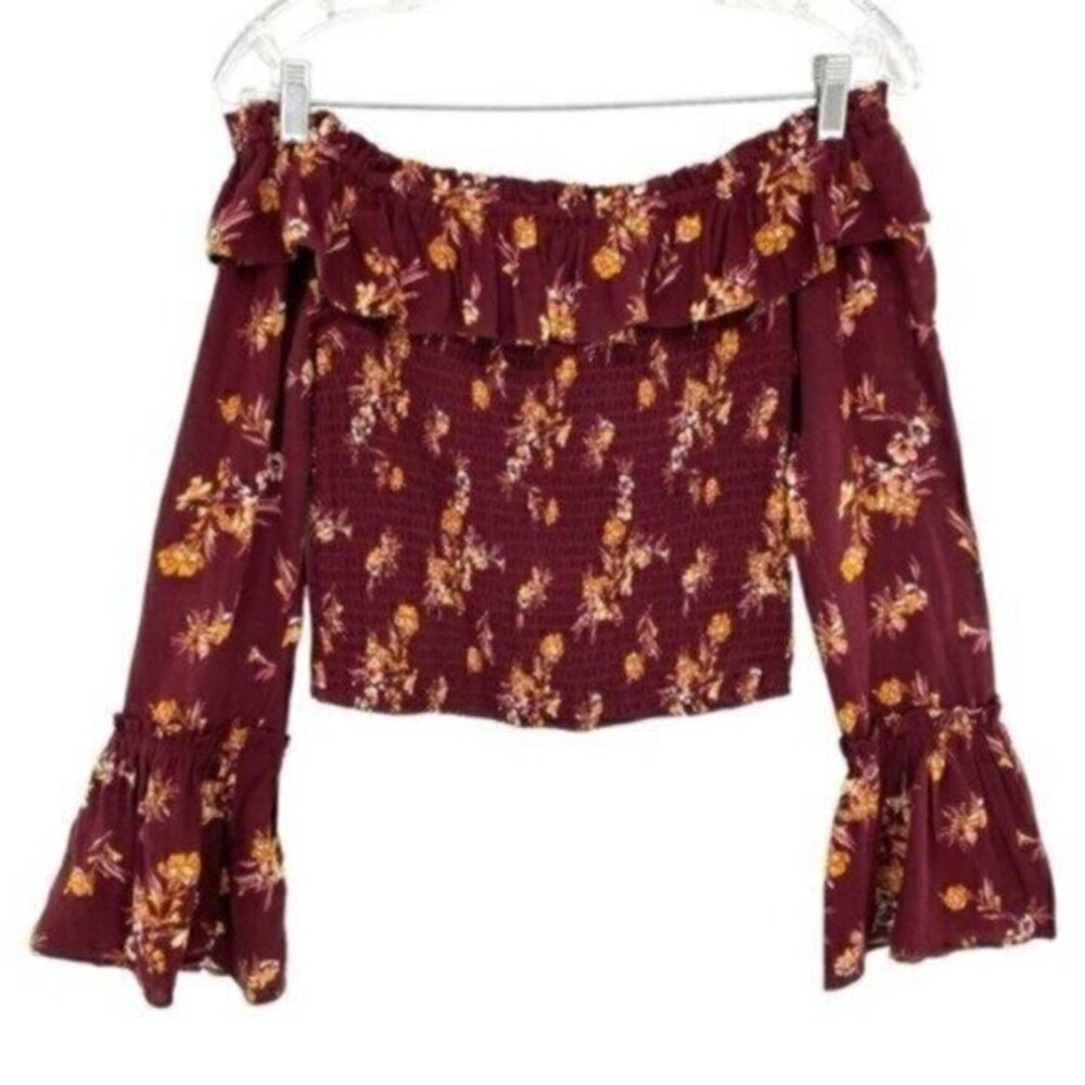 Altar’d State Off Shoulder Crop Floral Top Bell Sleeve Cottage Core